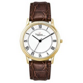 Watch Creations Men's Gold Finish Watch w/ Roman Numerals & Leather Strap